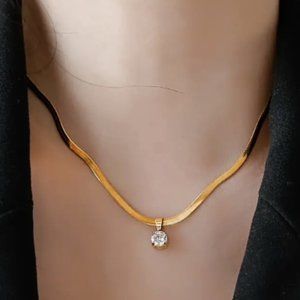 18k Gold Plated Diamond Snake Chain Stainless Steel Necklace